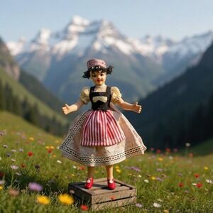 Vintage Sound Of Music Vibes Celluloid Doll 6x4 1950s Candy Stripe Dress